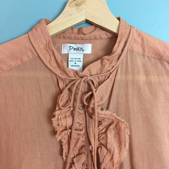 Pinky | Ruffle Button Down with Tie M - Picture 2 of 5